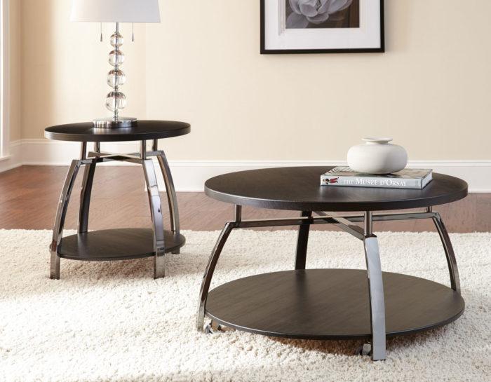 Round coffee table with castors